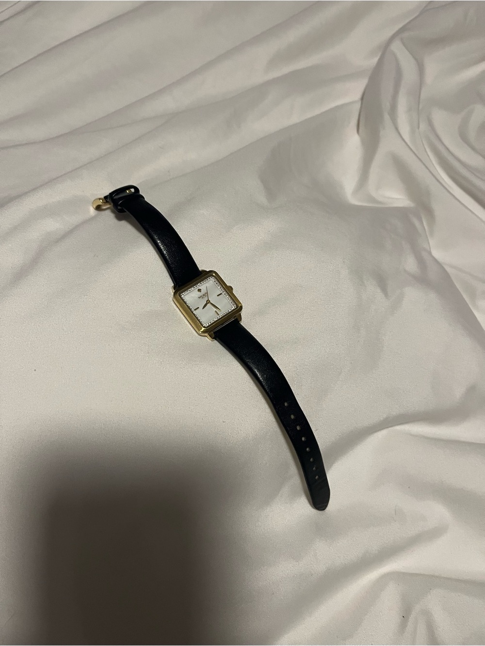 kate spade Women's Black Leather Square Watch - Gold Case w diamond like accent - Picture 2 of 3